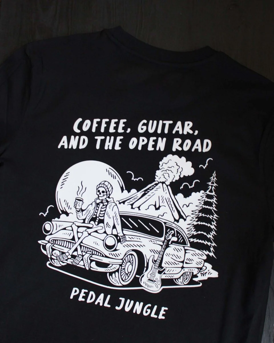 Coffee, Guitar & The Open Road Organic T-shirt Black - Image 4