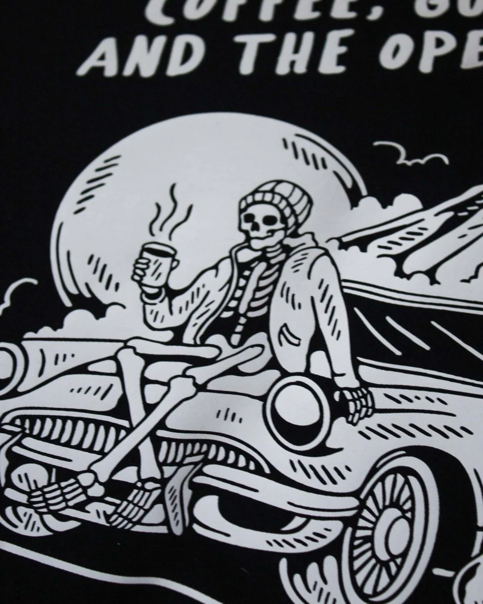 Coffee, Guitar & The Open Road Organic T-shirt Black - Image 5
