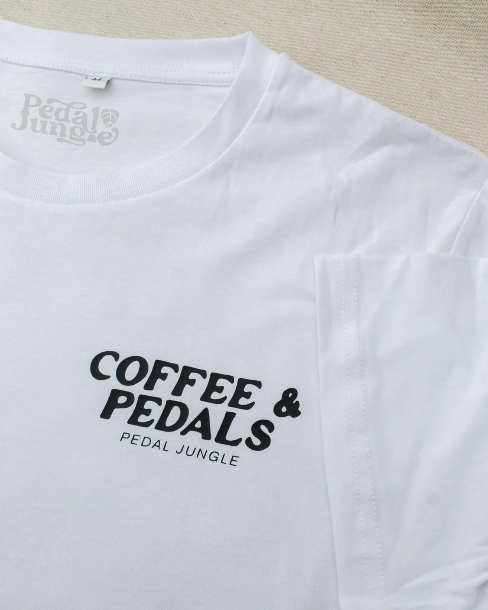 Here For The Coffee & Pedals Organic Vegan T-shirt White - Image 3