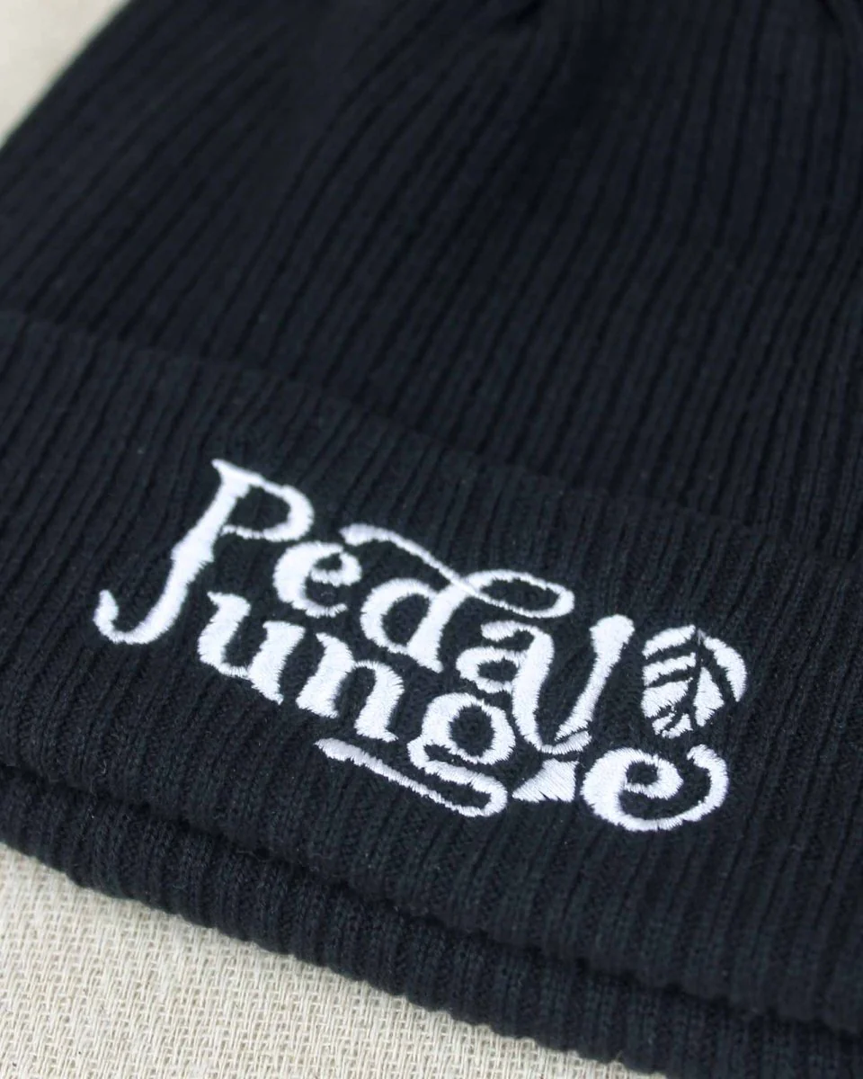 Pedal Jungle Embroidered Logo Organic Cotton Cuffed Beanie Black - Image 3