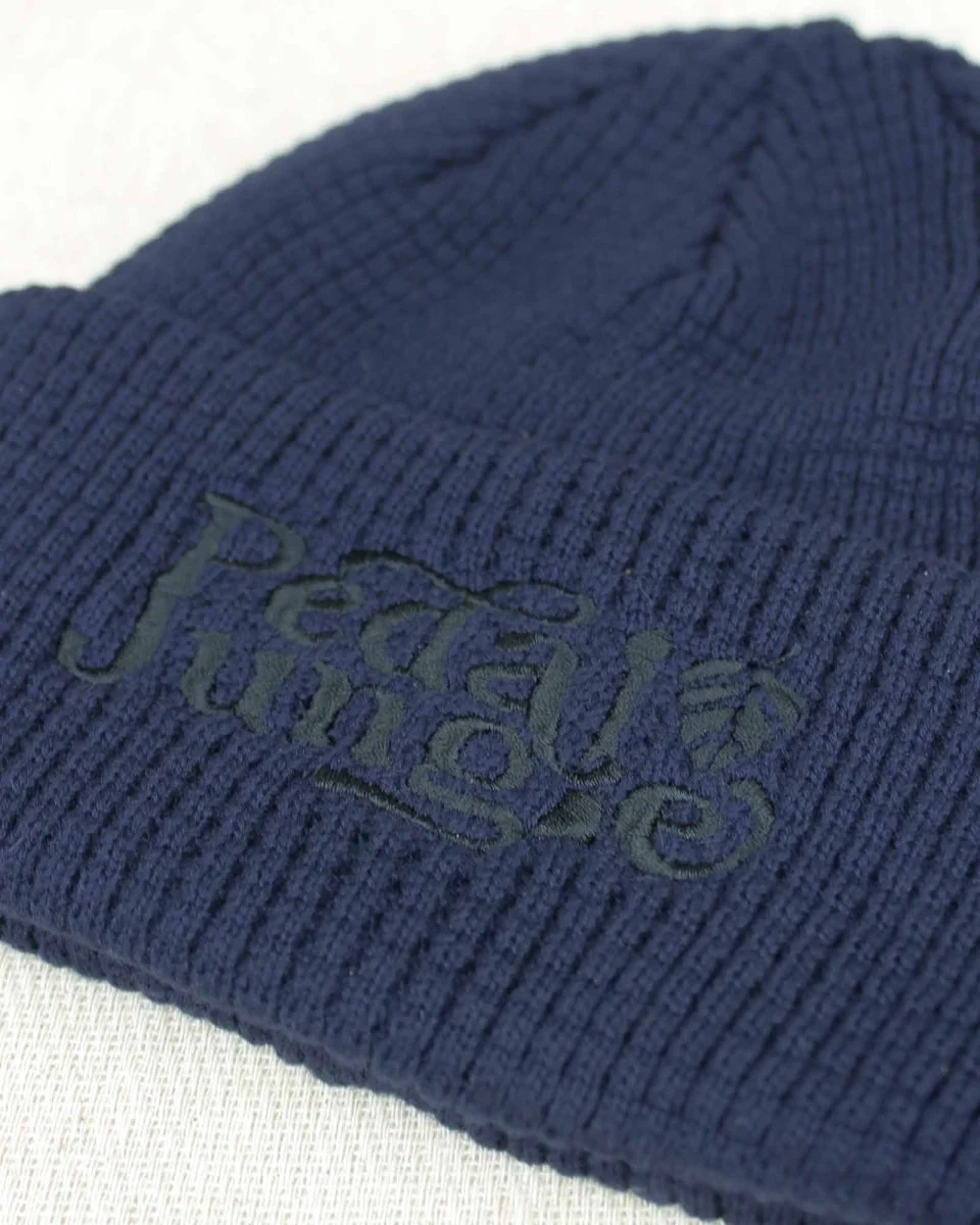 Pedal Jungle Embroidered Logo Organic Cotton Waffle Beanie Navy - Image 3