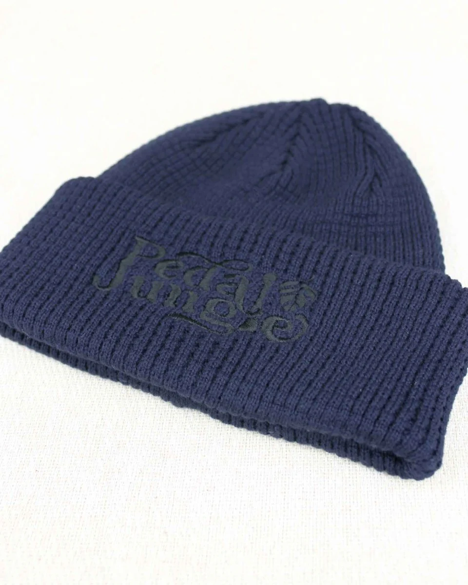 Pedal Jungle Embroidered Logo Organic Cotton Waffle Beanie Navy - Image 4